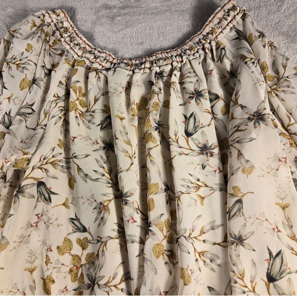 Max Studio London Floral Off Shoulder Blouse Cream Boho Balloon Sleeve 4701Y38